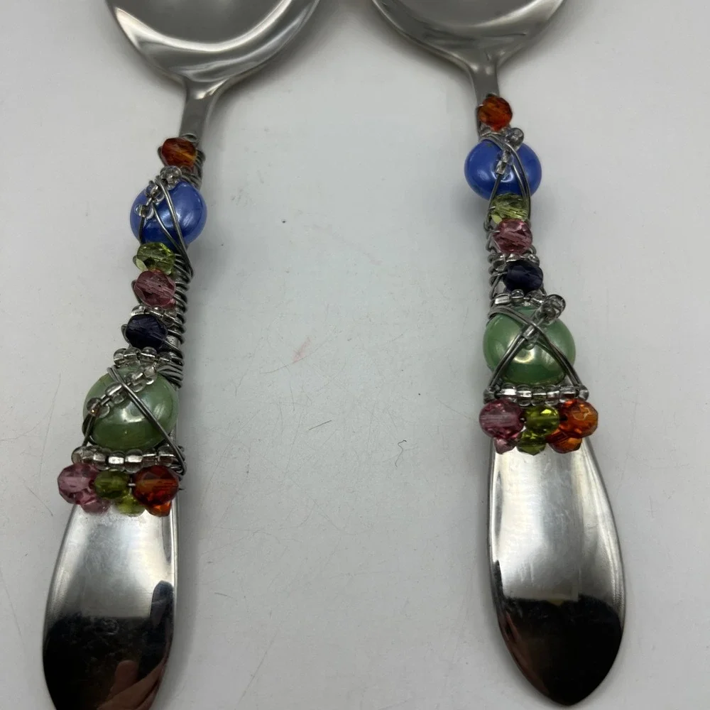 Vintage Gorham 18/10 Stainless Steel Wire Wrapped Beaded Salad Serving Set 2 pc